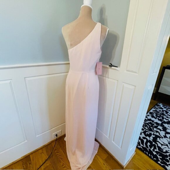 BHLDN Chloe One-Shoulder Side-Slit Georgette Bridesmaid Gown Rose NWT 10 - Picture 7 of 10